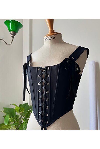 SARA Clothessy Mat Siyah vintage Korse Büstiyer