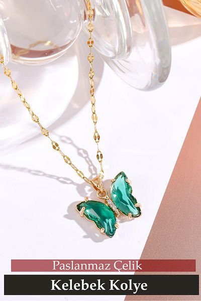 Nehir Trend Stainless Tarnish Steel Butterfly Necklace Valentines Women Fathers Teachers Day Gift