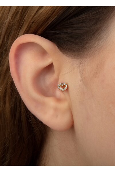 Home Sihra Accessories arkası düz gold kalp model piercing helix tragus kıkırdak