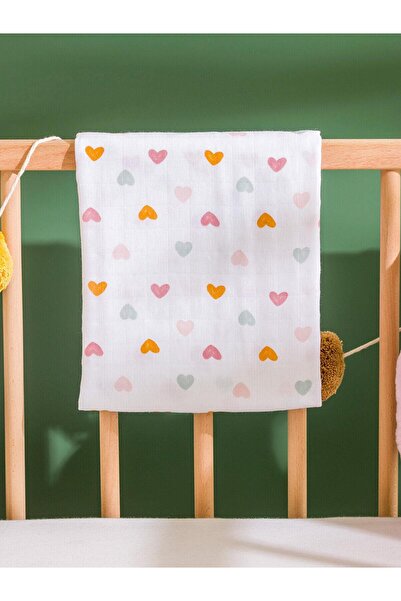 LC Waikiki LCW ACCESSORIES Kalp Baskılı Bebek Müslin Örtü 90x100 cm (S5)