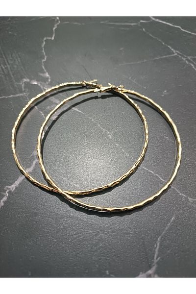 Serenita Mare Women's 316L Stainless Steel Gold Color Thin Hammer Textured Large Hoop Earrings