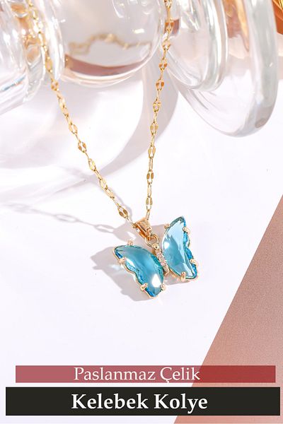Nehir Trend Stainless Tarnish Steel Butterfly Necklace Valentines Women Fathers Teachers Day Gift