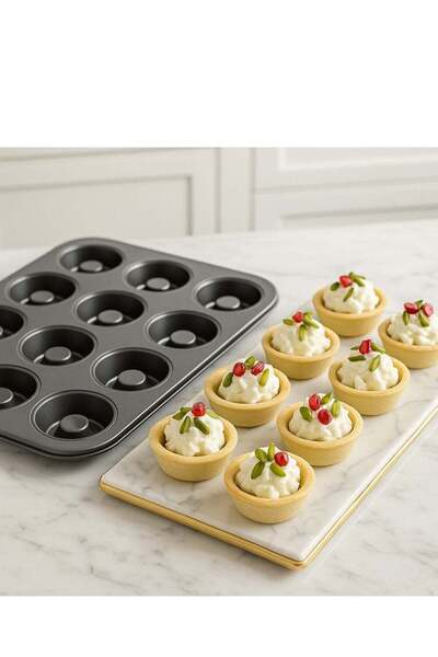 ALMUFARREJ قالب كيك الشاي ذو 12 حفرة باللون الأسود