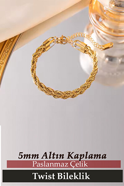 Nehir 5 ML Altın Kaplama Twist Bileklik Sevgililer Kadınlar Babalar Öğretmenler Günü Hediyesi