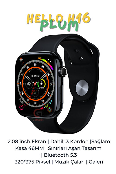 GoMarkt Hello Watch H16 Akıllı Saat 46mm 1GB/Galeri/Müzik Çalar/3 Kordon