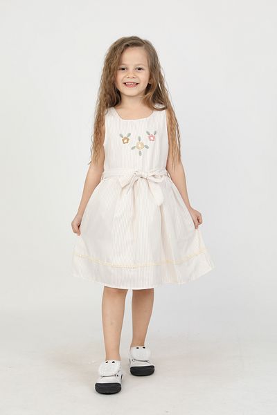 e-çocuk STRIPED FLOWER EMBROIDERED STRAPPY GIRLS' DRESS