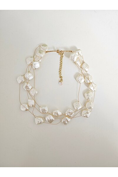 Tasarım İncili Gold Tel Kolye