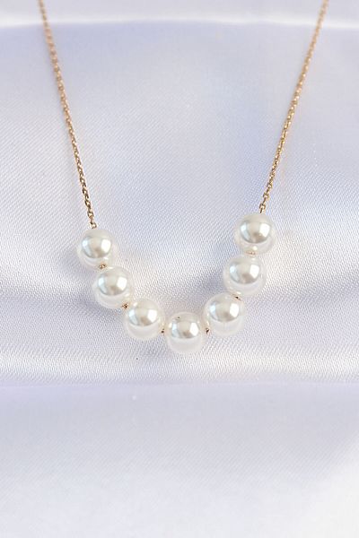 Skygo 316L Steel Chain Gold Color Row Pearl Rhinestone Necklace - Tj-Bko8735
