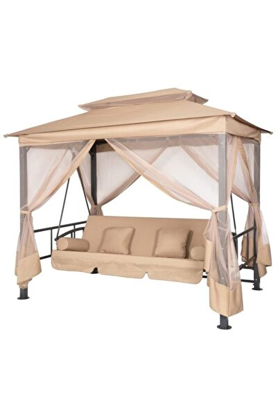 Strend Pro Κούνια κήπου, 4 θέσεων, με σίτα εντόμων, λειτουργία κρεβατιού, καφ...