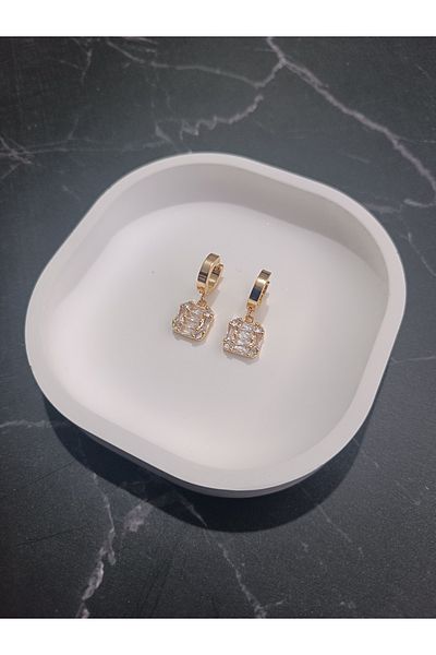 Serenita Mare Women's 316L Stainless Steel Zircon Stone Square Dangle Earrings – Gold Color