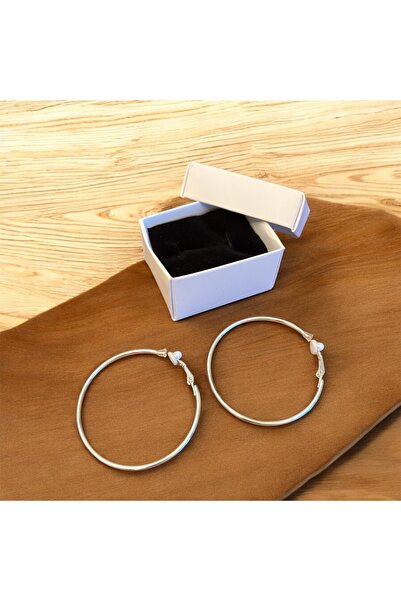 1PARÇAMAVİ Gümüş Renk Halka Klipsli Kadın Küpesi - Deliksiz