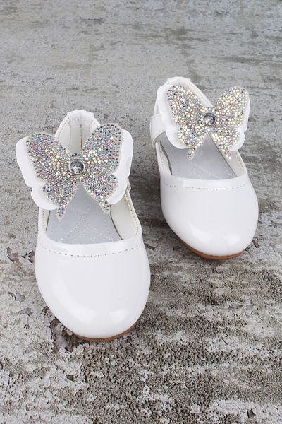 LUGMO Girl's Shoes Velcro Butterfly Stone Ballerina White