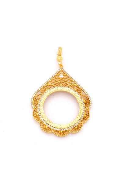 FerizZ Tam Altın Çerçeveli Kolye​ Ucu Altın Kaplama İşlemeli TGR-598