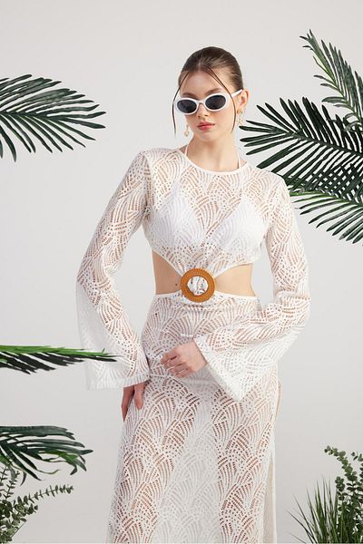 HOLLY LOLLY Lace Backless Double Slit Long Adeline Dress White