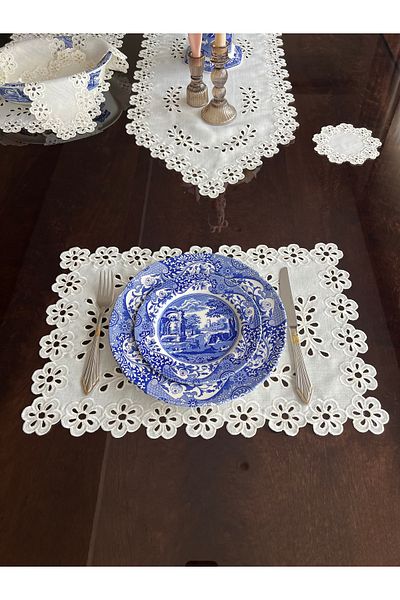 QBR Home خدمة أمريكية مستطيلة منقوشة بالزهور (قطعة واحدة)