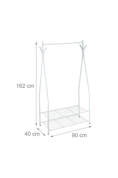 Relaxdays Clothes rack with 2 shoe shelves and 4 hangers, Relaxdays, metal, white, 162 x 90 x 40 cm