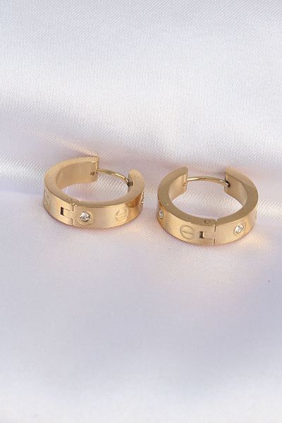 Skygo 316L Steel Gold Color Zircon Stone Model Hoop Earrings - Tj-Bkp9005