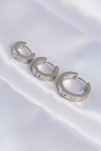 Skygo 316L Steel Silver Color Zircon Stone Model 3-Piece Hoop Earrings - Tj-Bkp9008