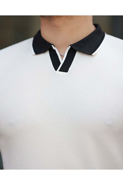 Liberto Men's Honeycomb Jacquard Polo Neck T-Shirt - Stylish and Comfortable Summer Model