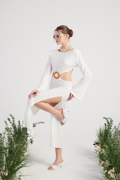 HOLLY LOLLY Esnek Kumaş Sırt Dekolteli Uzun Cameron Elbise Beyaz