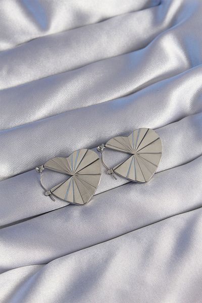 Skygo 316L Steel Silver Color Striped Plate Design Heart Earrings - Tj-Bkp9041