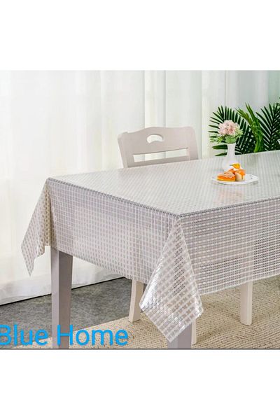Blue Home مفرش طاولة زيتي شفاف من مادة PVC قابل للمسح ومقاوم للبقع وغير قابل للانزلاق / الحجم: 140 سم × 100 سم - اللون: كريمي