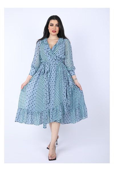 FULLJOY Elegant chiffon dress with long sleeves