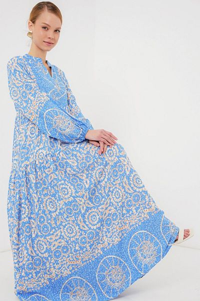 fh fashionhere 2423 Φόρεμα Hijab με αυθεντικό σχέδιο - S. Blue