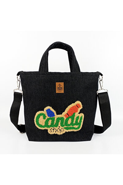 woodycord El Yapımı Siyah Kot Tufting Punch Candy Shop Çanta