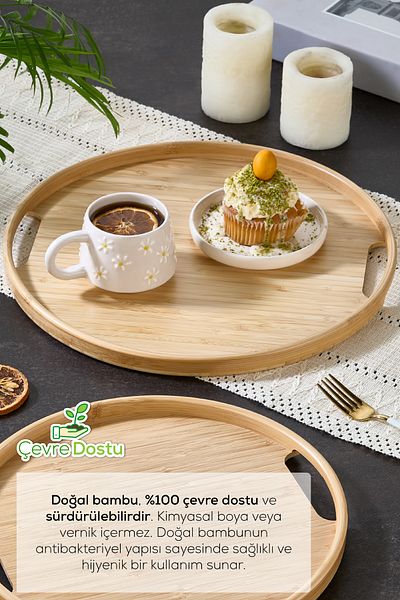 Vienev 2-Piece Round Bamboo Tray