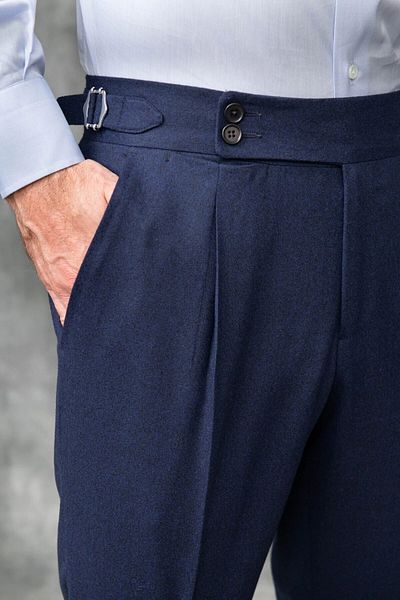 Gussi Men's Navy Blue Old Money Italian Cut Pleated Lycra Fabric Trousers