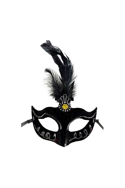 Skygo Black Color Feathered Black Suede Coated Party Prom Mask 20X16 cm