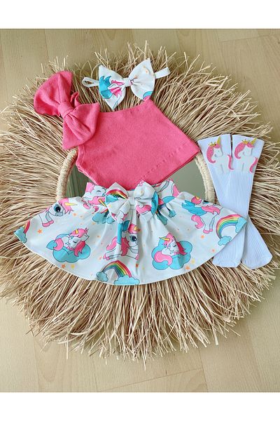 EBRU ÖZÖRGÜCÜ Girl's Pink Crop Body Skirt Bandana and Socks Set