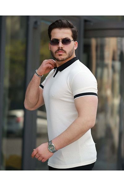 Liberto Men's Honeycomb Jacquard Polo Neck T-Shirt - Stylish and Comfortable Summer Model