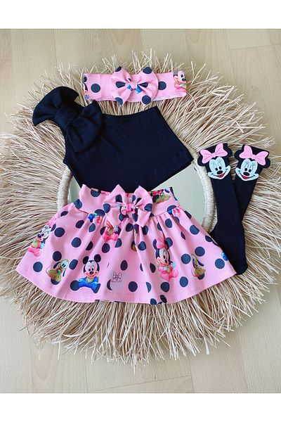 EBRU ÖZÖRGÜCÜ Girl's Polka Dot Crop Body Skirt Bandana and Socks Set