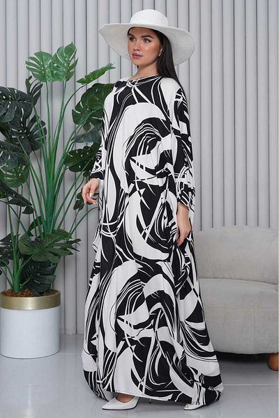 Eceyaman moda Women's Black and White Plus Size Dress