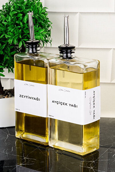 DNS HOME 2-Piece Glass Oil Pot 500 ml Silver Lid Oil Pot Set Sunflower Olive Oil Labeled Sauce Bowl Vinegar Bowl