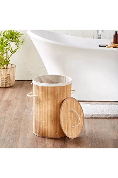 MİMOZA PARK Yuvarlak Bambu Kirli Çamaşır Sepeti Yuvarlak