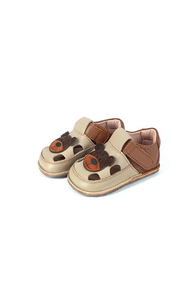 tega shoes Sandalute copii Barefoot Ursulet, Primii pasi, piele naturala, Maro coniac/nisip
