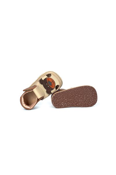 tega shoes Sandalute copii Barefoot Ursulet, Primii pasi, piele naturala, Maro coniac/nisip