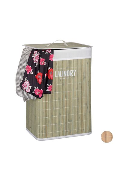Relaxdays Coș de rufe din bambus, Relaxdays, verde, 60 l, 60 x 40 x 30 cm