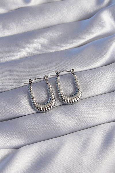 Skygo 316L Steel Silver Color Rectangle Design Serrated Earrings - Tj-Bkp9040