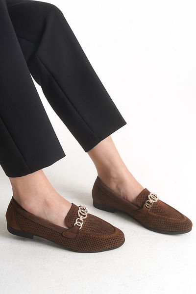 MARSEDO Andra Women's Buckled Round Toe Daily Ballet Flats Brown
