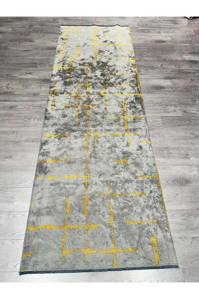 BM Home Mark Sarı - Açık Gri 80x300 Cm Halı