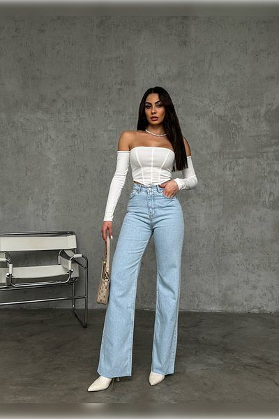 Harmony Ice Blue Premium Washed Wide Leg Jeans