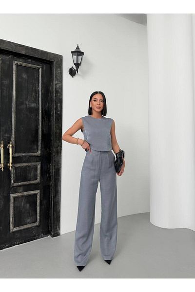 Nisa Luxury Boutique Women's Luxury Imported Fabric Crew Neck Blouse Pants Two Piece Set