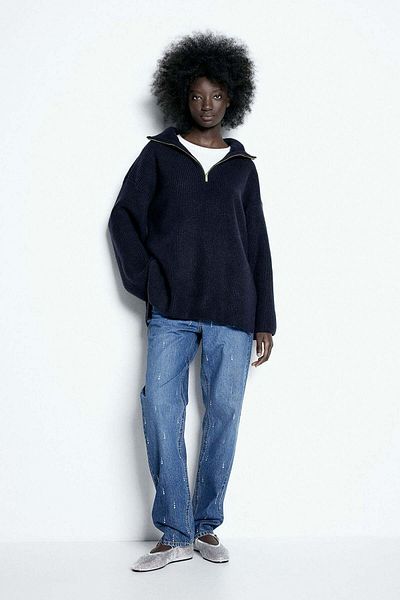 H&M Zip-top rib-knit jumper
