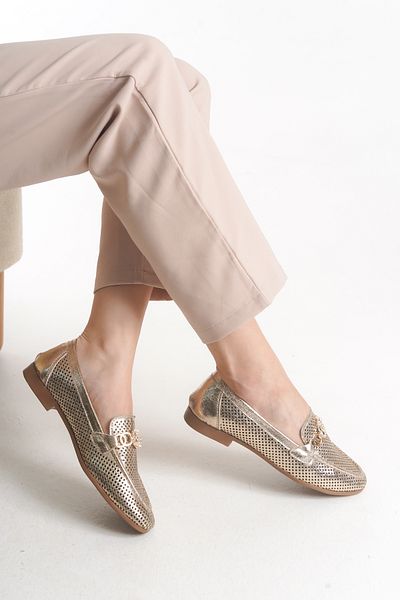 MARSEDO Andra Women's Buckled Round Toe Casual Babet Gold