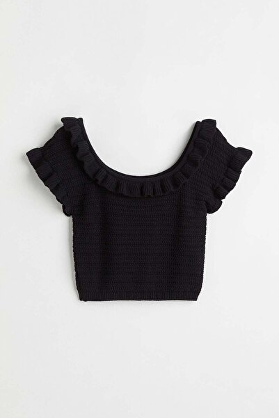 H&M + Cropped flounce-trimmed top