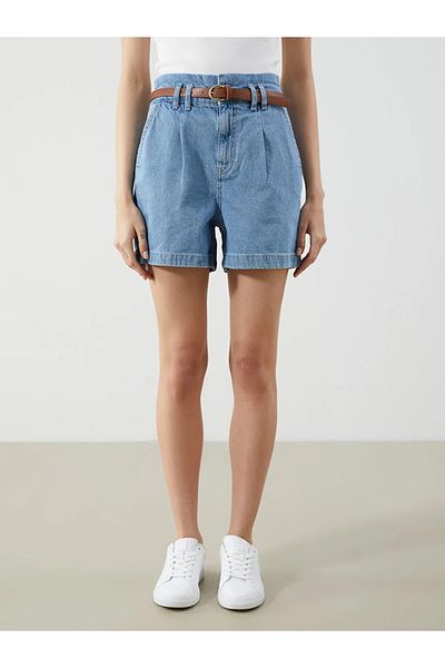 LC Waikiki LCW Jeans Indigo Paperbag cu centură în talie Pantaloni scurți de damă